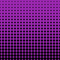 Abstract seamless geometric circle pattern. Mosaic background of black circles. Evenly spaced shapes of different sizes. Vector illustration on purple background