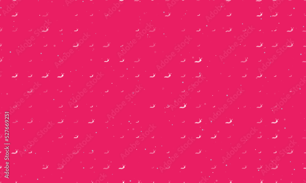 Poster seamless background pattern of evenly spaced white caterpillar symbols of different sizes and opacit