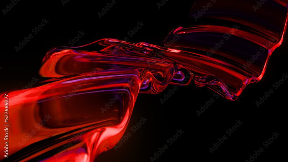 Poster abstract neon wave surface. wavy color line. liquid red glowing curved wavy line. neon cyberpunk sty