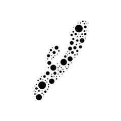 A large sex toy symbol in the center made in pointillism style. The center symbol is filled with black circles of various sizes. Vector illustration on white background