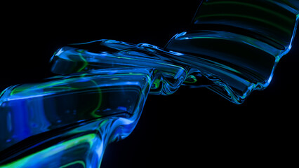 Abstract Neon Wave Surface. Wavy Color Line. Liquid Blue Glowing Curved Wavy Line. Neon Cyberpunk Style. Minimalist Style. 3D Rendering