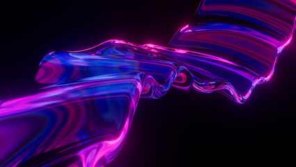 Abstract Neon Wave Surface. Wavy Color Line. Liquid Multicolored Glowing Curved Wavy Line. Neon Cyberpunk Style. Minimalist Style. 3D Rendering