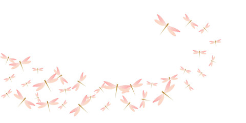 Magic rosy pink dragonfly flat vector wallpaper. Summer ornate insects. Detailed dragonfly flat dreamy illustration. Delicate wings damselflies patten. Garden creatures