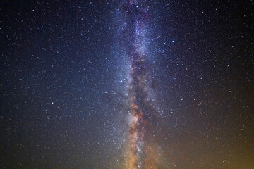 Beautiful bright milky way galaxy. Night photography, starry  sky.