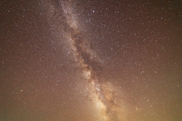 Beautiful bright milky way galaxy. Night photography, starry   sky.