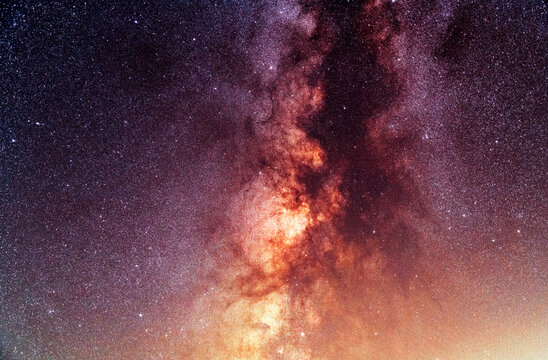 Beautiful bright close-up milky way galaxy. Night photography, starry sky. © Inga Av
