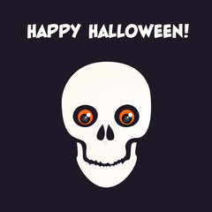 Happy Halloween skull with googly eyes vector illustration graphic card