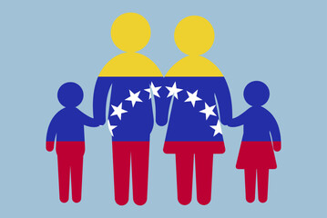 Venezuela flag with family concept, parent and kids holding hands, immigrant idea, flat design asset