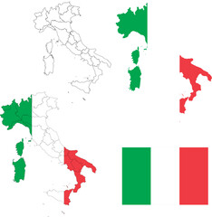 Set of territories of the country with the flag of Italy
