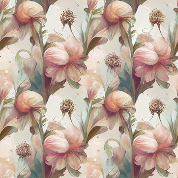 Beautiful floral wallpaper in shabby chic style. Seamless repeat pattern for wallpaper, fabric and paper packaging, curtains, duvet covers, pillows, digital print design