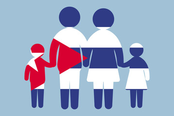 Cuba flag with family concept, parent and kids holding hands, immigrant idea, flat design asset