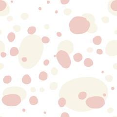 Ellipse shapes seamless pattern Pink hand drawn ovals on white background Polka dot design Vector illustration in flat style with abstract confetti