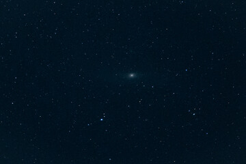 Photo of the Andromeda Nebula taken with a normal consumer camera. Some noise is visible due to the high ISO value.