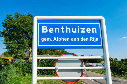 Place name sign of the village of Benthuizen, municipality of Alphen aan den Rijn in The Netherlands.