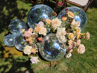 Disco ball wedding florals