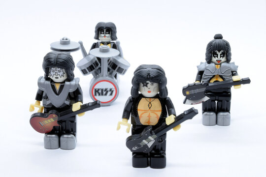 Kiss band lego figurines on a white background. Gene Simmons and other band  members with their instruments. Windsor, ON May 2020 Stock Photo | Adobe  Stock