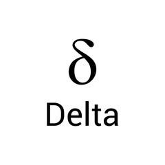 Black delta symbol icon with name. greek alphabet letter