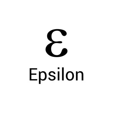 Black epsilon symbol icon with name. greek alphabet letter