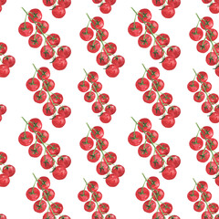 Tomato watercolor. Seamless pattern with cherry tomatoes. Background for textiles, wallpaper, packaging, bed linen and office.