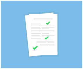 Document inspection or assessment evaluation logo design. Contract review, analysis, inspection of agreement contract,  investment project working and planning strategy verification vector design.