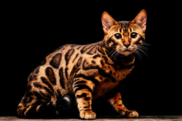 Gorgeous Spotted Bengal Cat with black background.