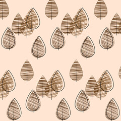 Vector drawing seamless pattern. Isolated plant with leaves background. Design for print on fabric, wrapping paper, packing, wallpaper.Vector illustration