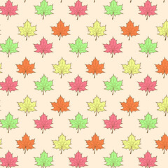 Autumn maple leaves symmetrical seamless pattern.Hand Draw maple leaves.Seamless Pattern Wrapping paper, textile template. Vector illustration