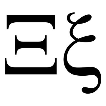 Black xi symbol icon with name. greek alphabet letter