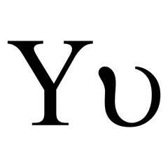 Black upsilon symbol icon with name. greek alphabet letter - obrazy, fototapety, plakaty