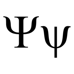 Black psi symbol icon with name. greek alphabet letter