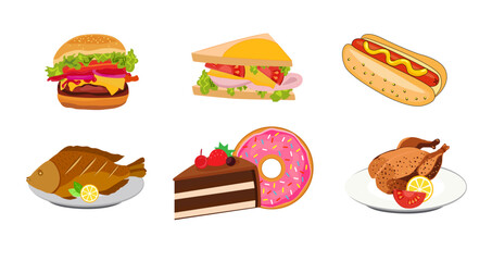 fast food combo with desert fast food vector illustration art drawing design elements