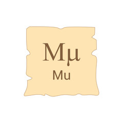 Mu symbol icon with name. greek alphabet letter