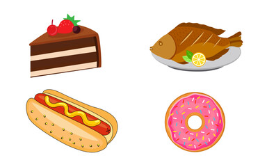 fish fry cakes donut with fast food vector illustration art drawing design elements