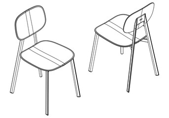 Isometric outline chairs set. Simple Outline Drawing, Isolated Vector