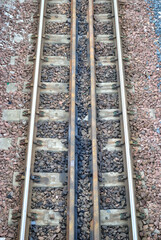 Naklejka premium Railway Track and Sleepers in Close Up 