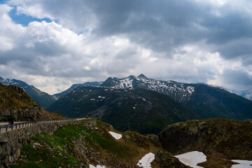 The Grimselpass mountain pass connects the Haslital valleys in Bern Oberland with the Goms in the Valais. The path of the mountain pass crosses through an arid and rugged mountainous landscape.