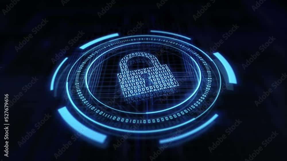 Poster abstract futuristic interface with a circular hud and a padlock, concept of computer and internet se