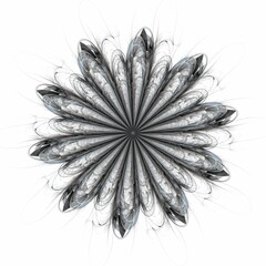 Symmetrical fractal flower, blue digital artwork for creative graphic