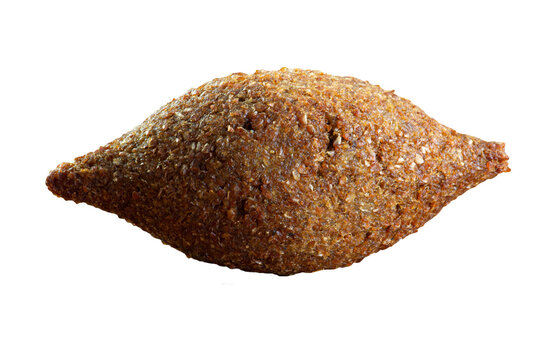 Kibbeh. Brazilian snack on the wooden table. Isolated.
