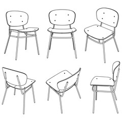 Collection of elegant modern chairs hand drawn with in lines on white background vector illustration