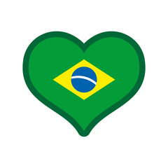 Brazil flag in a heart shape. Brazilian love icon. Brasil emblem.