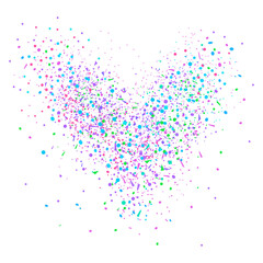 Abstract heart with confetti on isolated white. Holiday background from random geometric elements. Pattern for banners, posters and textiles. Greeting cards. Doodle for design and business