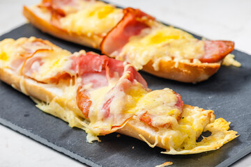 baguette baked with ham and cheese