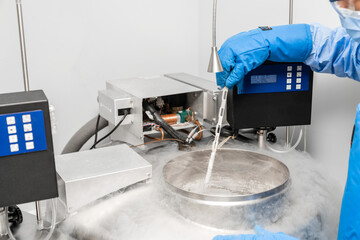 A Liquid Nitrogen Bank Containing Sperm and Eggs Samples - ivf - in vitro fertilization, egg...