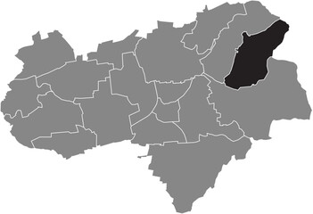 Black flat blank highlighted location map of the 
RORINGEN DISTRICT inside gray administrative map of Göttingen, Germany
