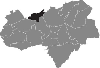 Fototapeta na wymiar Black flat blank highlighted location map of the HOLTENSEN DISTRICT inside gray administrative map of Göttingen, Germany