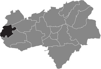 Black flat blank highlighted location map of the 
KNUTBÜHREN DISTRICT inside gray administrative map of Göttingen, Germany