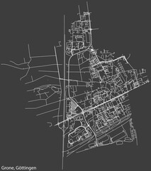 Detailed negative navigation white lines urban street roads map of the GRONE DISTRICT of the German regional capital city of Göttingen, Germany on dark gray background