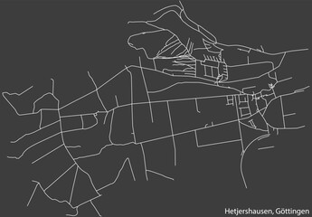 Detailed negative navigation white lines urban street roads map of the HETJERSHAUSEN DISTRICT of the German regional capital city of Göttingen, Germany on dark gray background