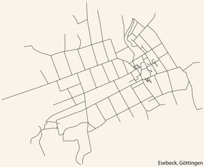 Detailed navigation black lines urban street roads map of the ESEBECK DISTRICT of the German regional capital city of Göttingen, Germany on vintage beige background